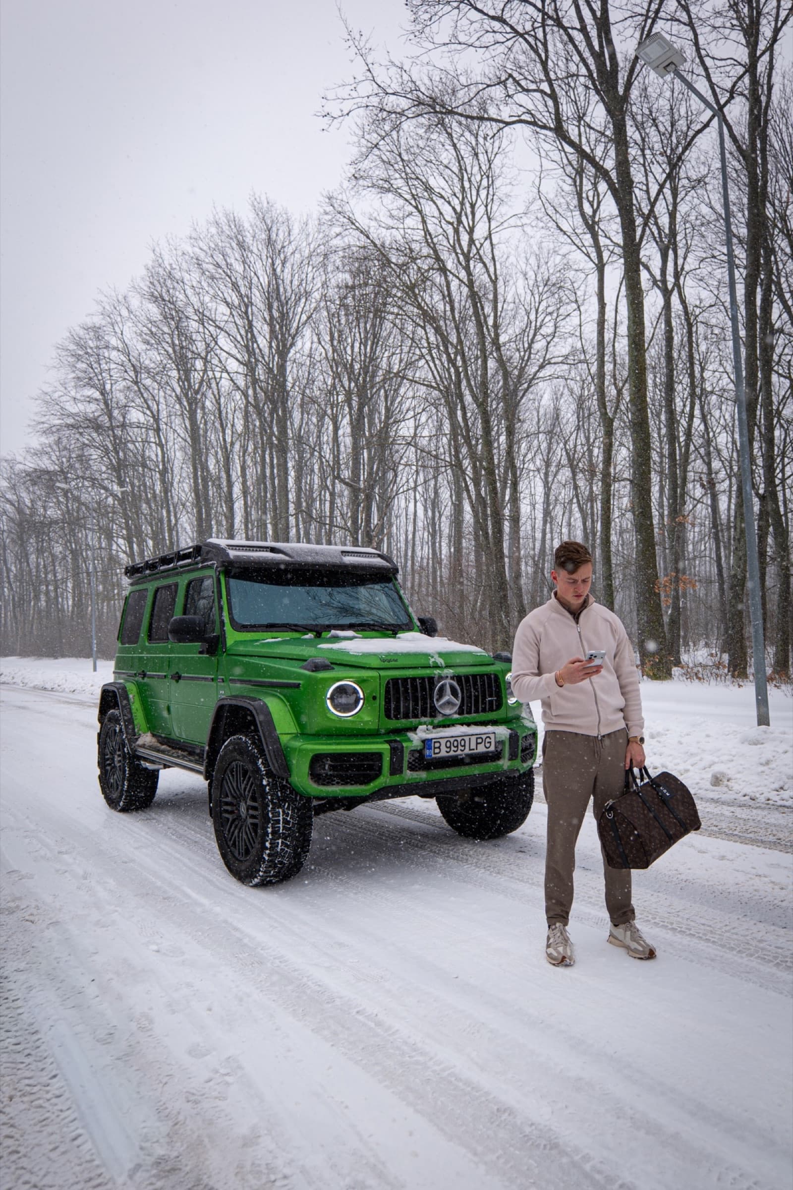 Charles De Keyser, winter shoot with the G-Wagon, shot by Lubo Stoev